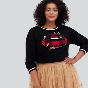 Torrid Black Buffalo Check Lips Sweater